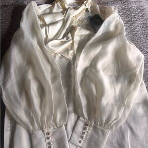 Elegant White Blouse with Sheer Sleeves